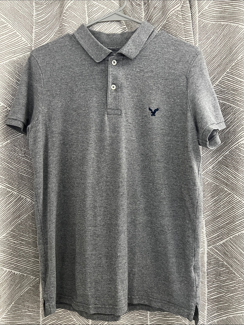 American Eagle Outfitters Grey Heather Polo with Navy Logo